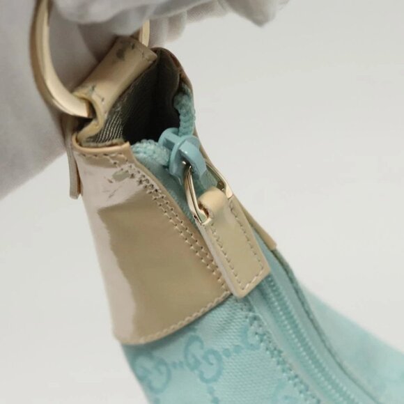 GUCCI GG Canvas Shoulder Bag Light Blue Gold - Picture 12 of 16